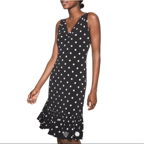 WHBM Polka Dot Sleeveless Ruffle Hem Flounce Jersey Mini Dress XS - Picture 1 of 14
